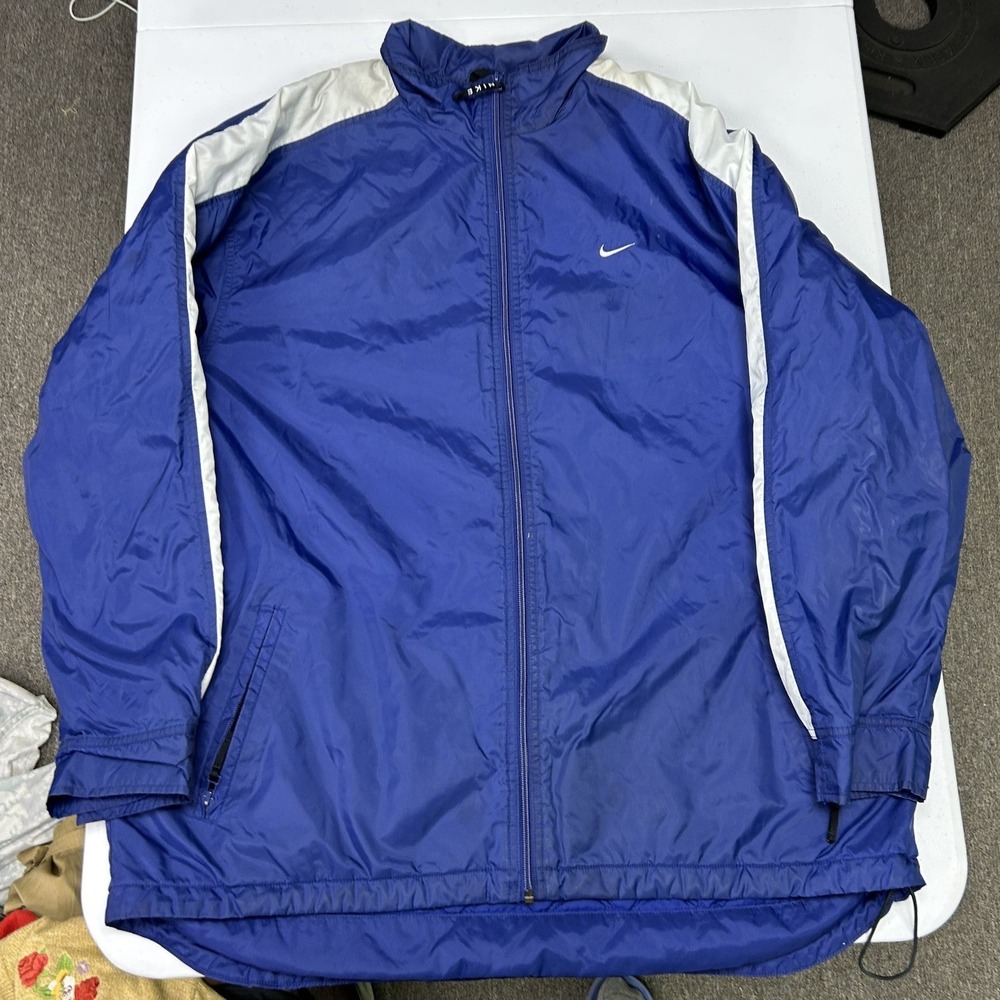 Nike Track Jacket Mens XL Blue White Stripe Full Zip Quilted Lined Swoosh A5